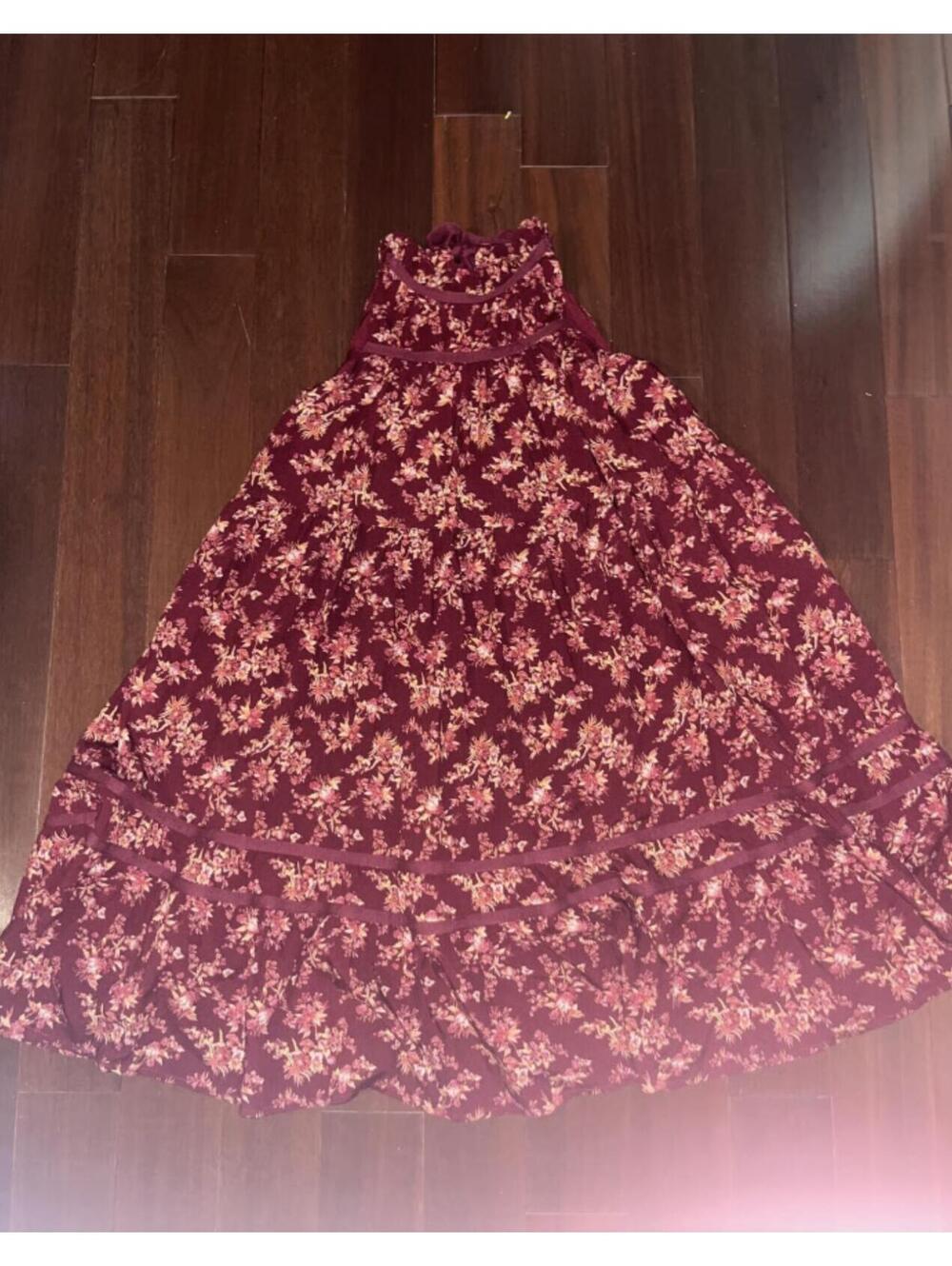 Joyfolie Dress Girls Size 8 Floral Burgundy Sleeveless Dress with Ruffle Hem